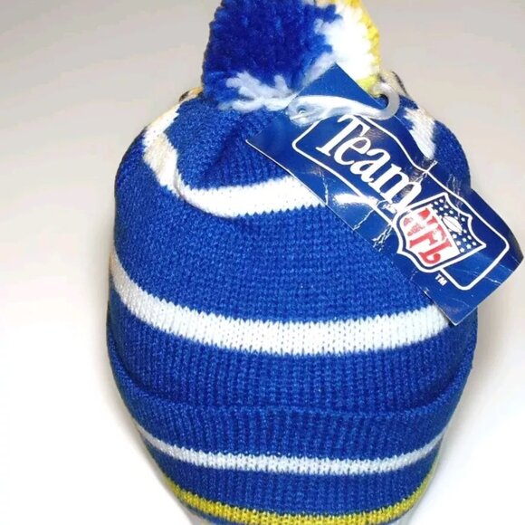 Los Angeles Rams Vintage 90s Logo 7 Mens Pom Beanie Winter Hat Cap New Tags Nfl - Picture 2 of 2